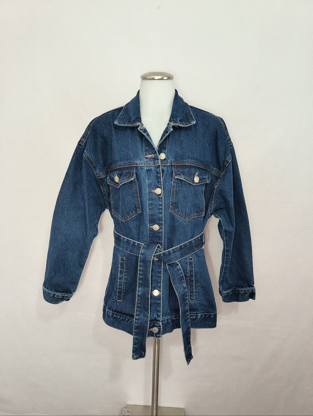 New Look Dark Blue Belted Denim Jacket
